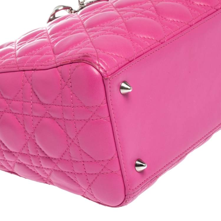 Pre Owned Dior Pink Leather Medium Lady Dior Tote
