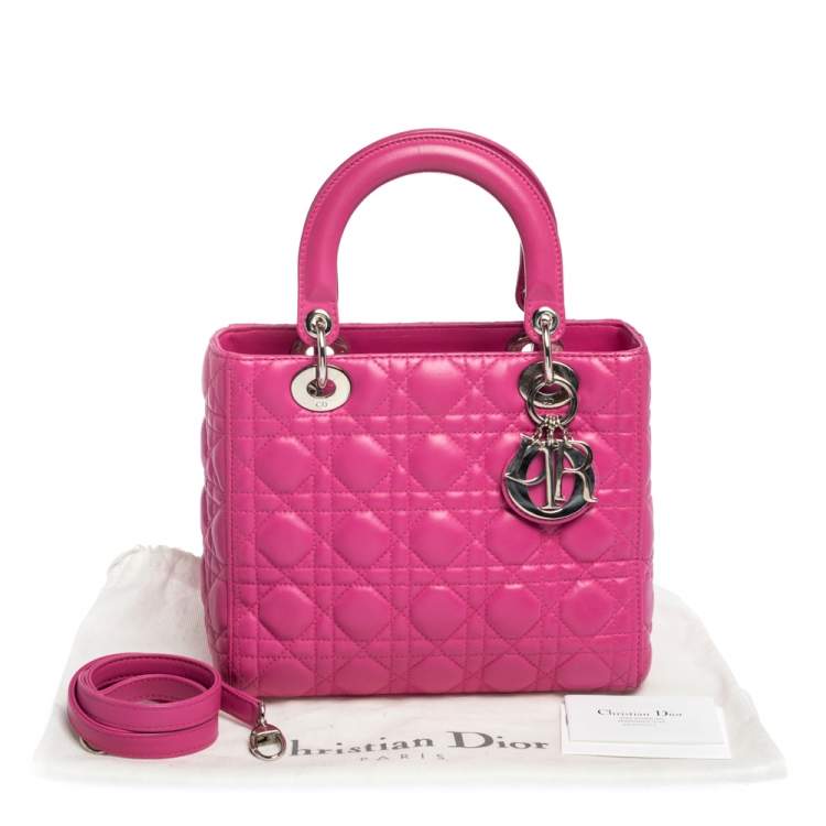Pre Owned Dior Pink Leather Medium Lady Dior Tote