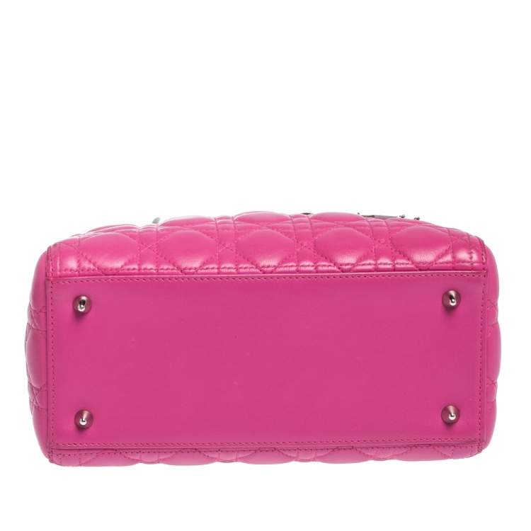 Pre Owned Dior Pink Leather Medium Lady Dior Tote
