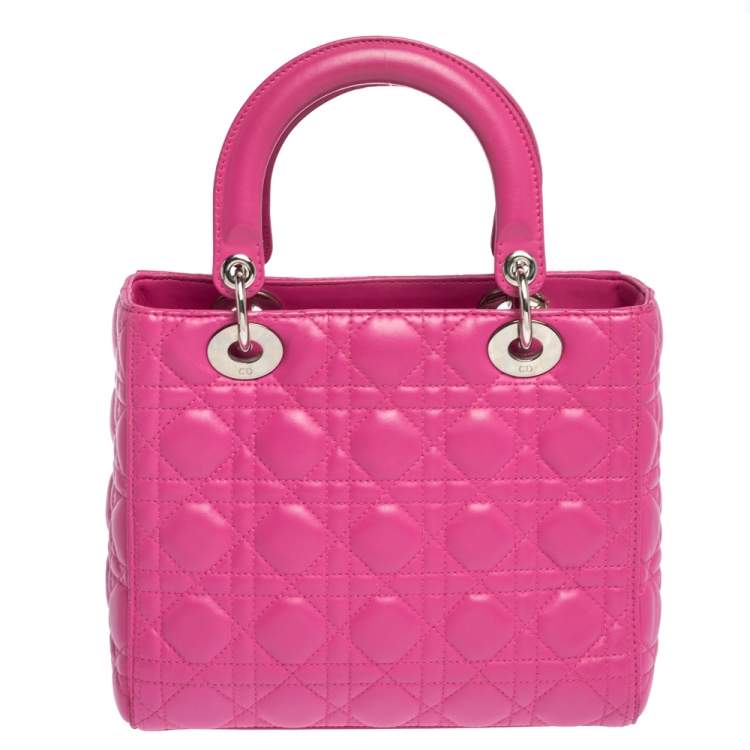 Pre Owned Dior Pink Leather Medium Lady Dior Tote