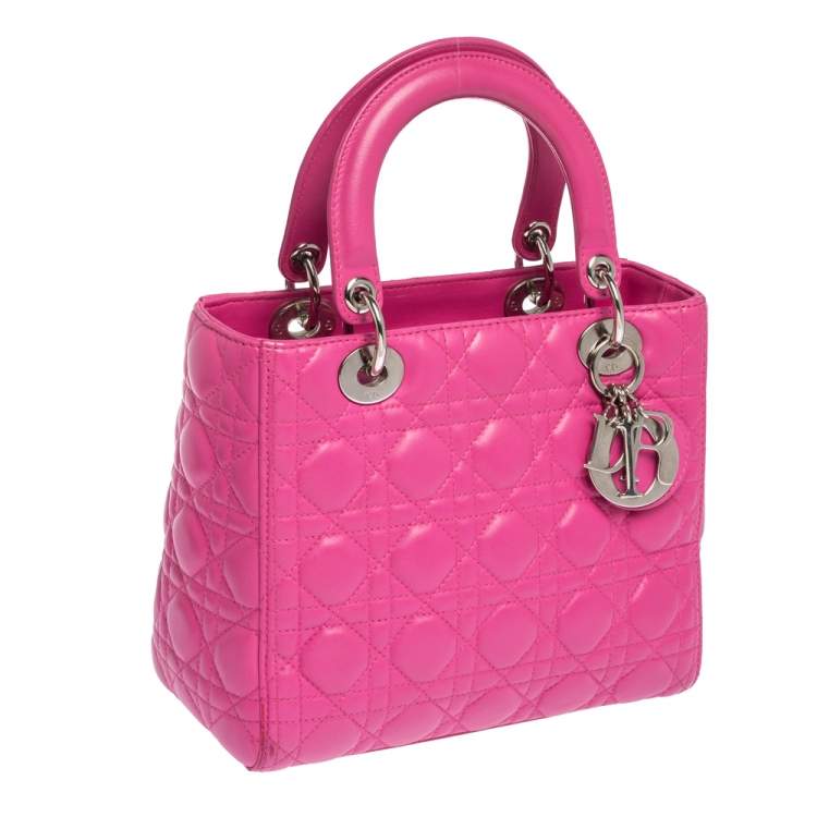 Pre Owned Dior Pink Leather Medium Lady Dior Tote