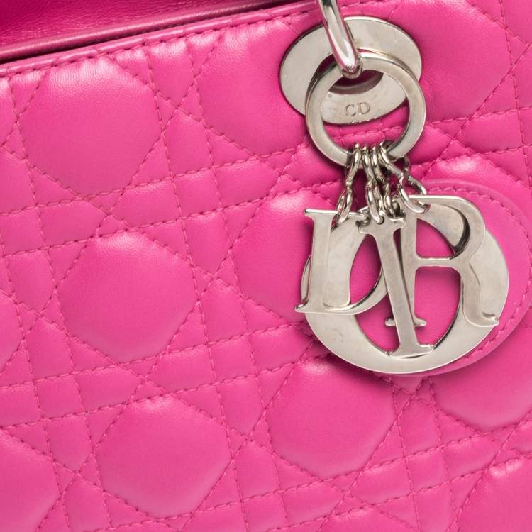 Pre Owned Dior Pink Leather Medium Lady Dior Tote
