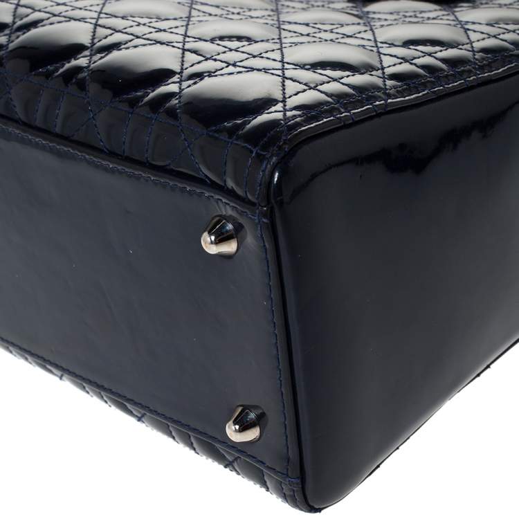 Pre Owned Dior Midnight Blue Cannage Patent Leather Large Lady Dior Tote