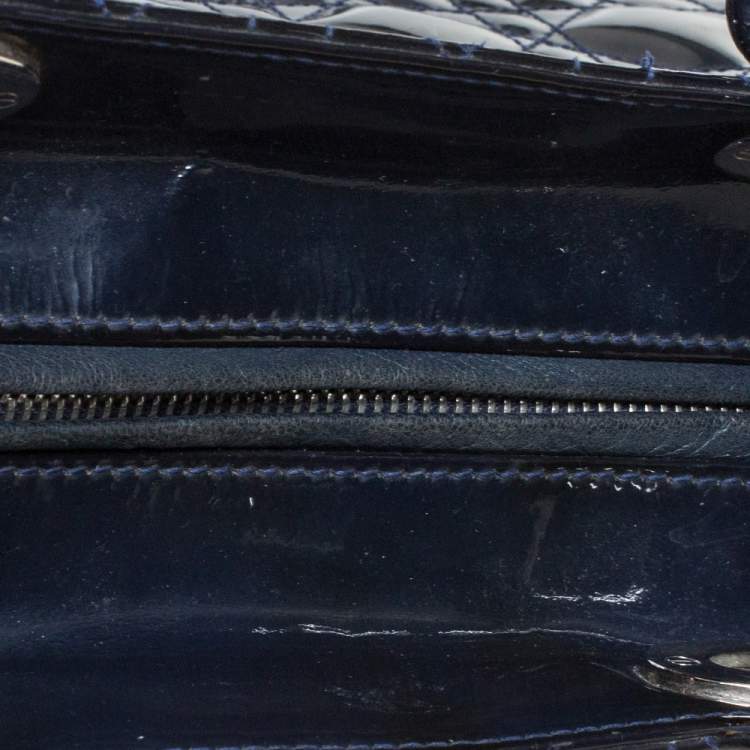 Pre Owned Dior Midnight Blue Cannage Patent Leather Large Lady Dior Tote