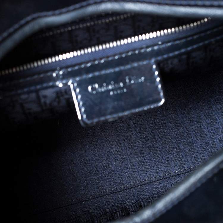 Pre Owned Dior Midnight Blue Cannage Patent Leather Large Lady Dior Tote