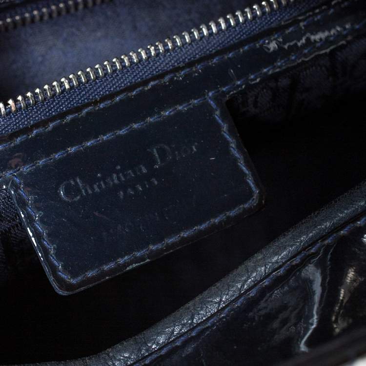 Pre Owned Dior Midnight Blue Cannage Patent Leather Large Lady Dior Tote