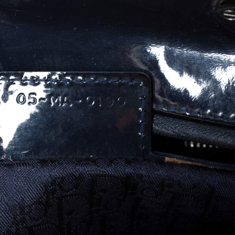 Pre Owned Dior Midnight Blue Cannage Patent Leather Large Lady Dior Tote