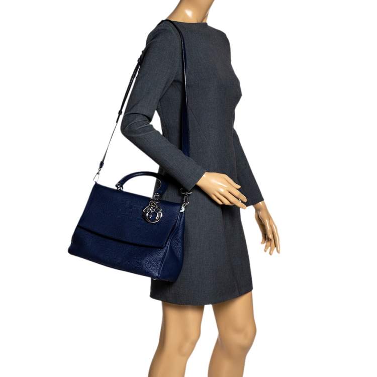 Pre Owned Dior Navy Blue Leather Large Be Dior Flap Top Handle Bag