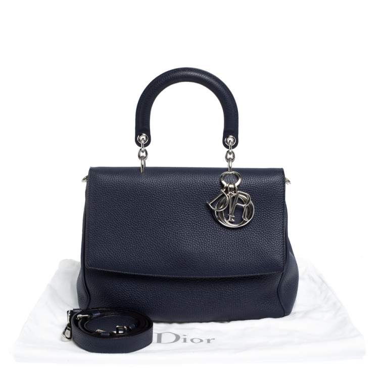 Pre Owned Dior Navy Blue Leather Large Be Dior Flap Top Handle Bag