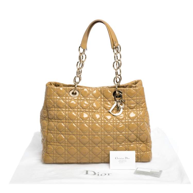 Pre Owned Dior Cream Cannage Patent Leather Soft Lady Dior Shopper Tote