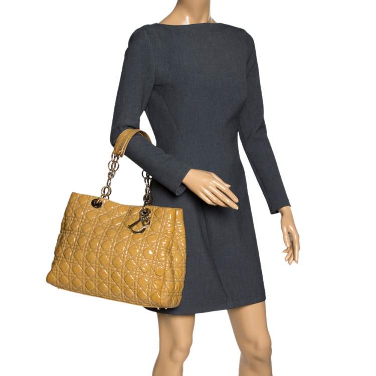 Pre Owned Dior Cream Cannage Patent Leather Soft Lady Dior Shopper Tote