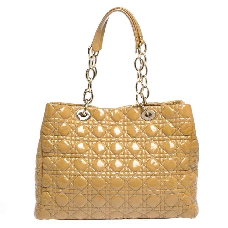 Pre Owned Dior Cream Cannage Patent Leather Soft Lady Dior Shopper Tote