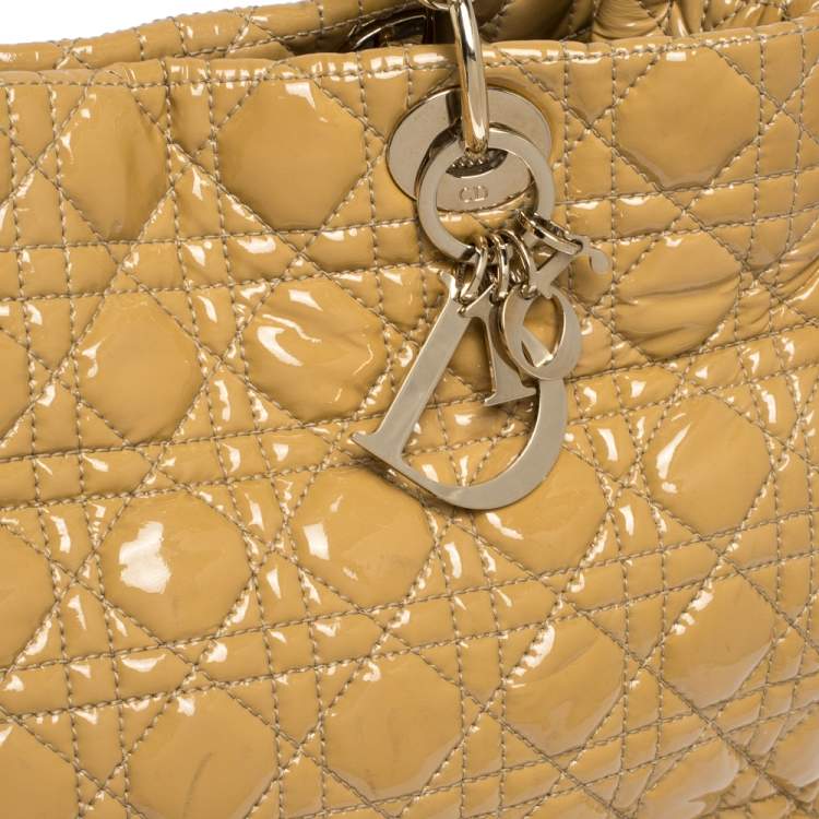 Pre Owned Dior Cream Cannage Patent Leather Soft Lady Dior Shopper Tote