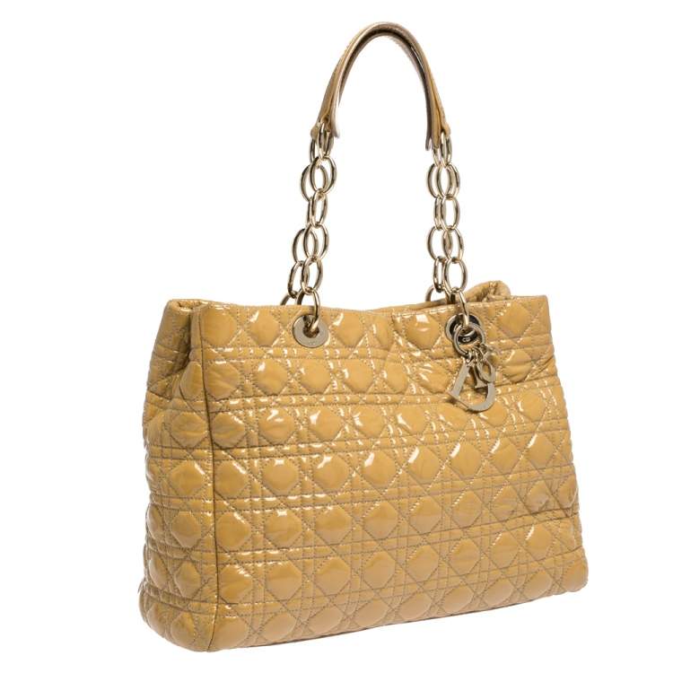 Pre Owned Dior Cream Cannage Patent Leather Soft Lady Dior Shopper Tote