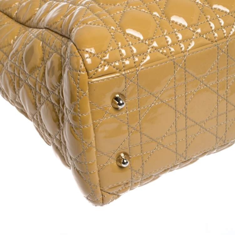 Pre Owned Dior Cream Cannage Patent Leather Soft Lady Dior Shopper Tote