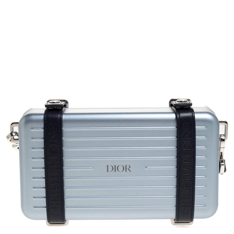 Pre Owned Christian Dior x Rimowa Two Tone Blue Aluminum and Leather Personal Clutch Bag