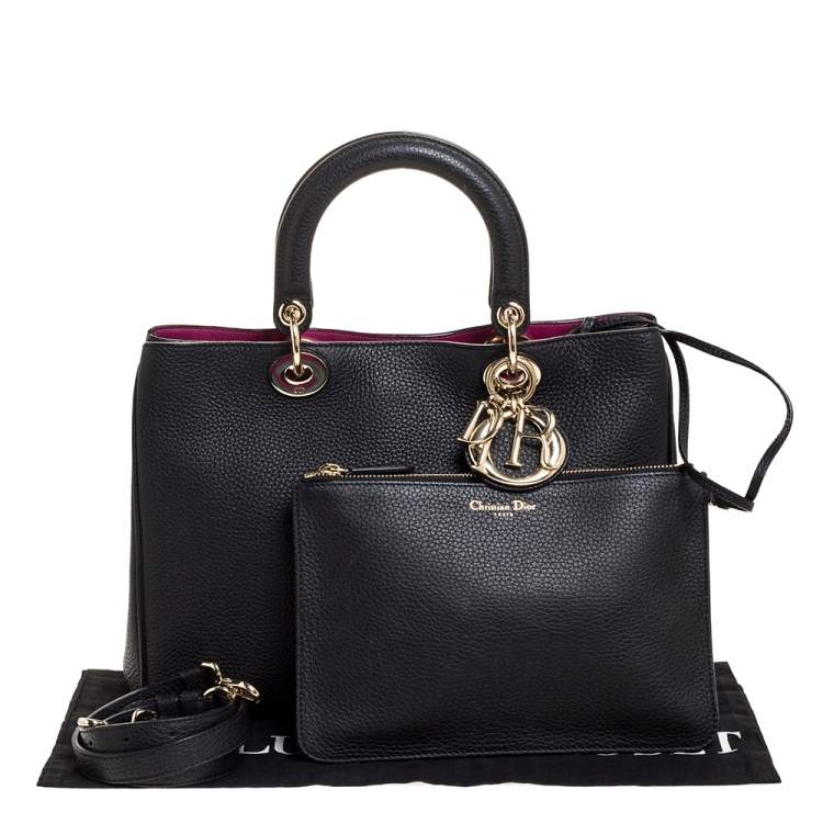 Pre Owned Dior Black Leather Medium Diorissimo Shopper Tote