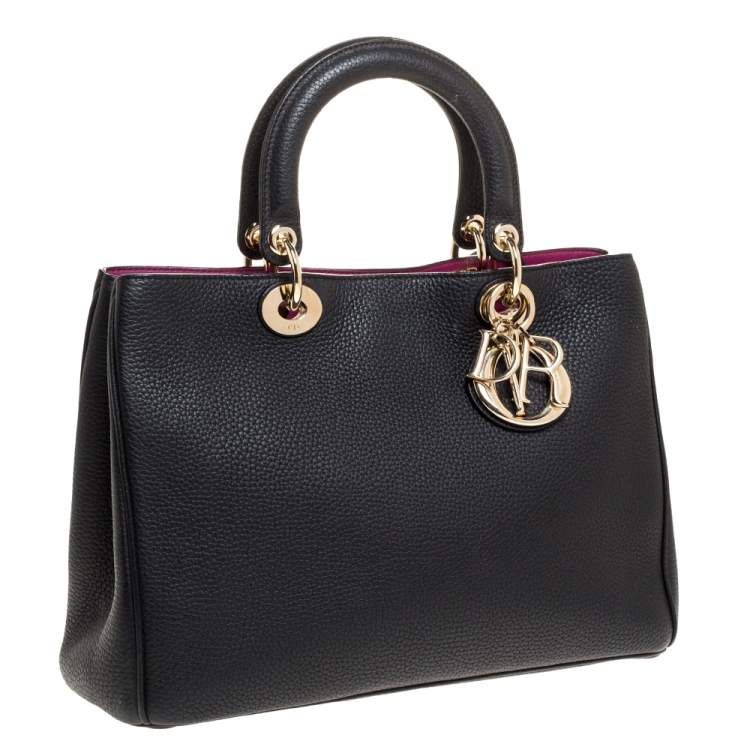 Pre Owned Dior Black Leather Medium Diorissimo Shopper Tote