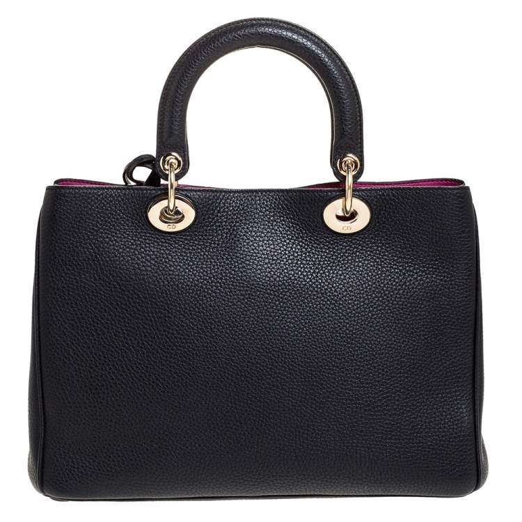 Pre Owned Dior Black Leather Medium Diorissimo Shopper Tote