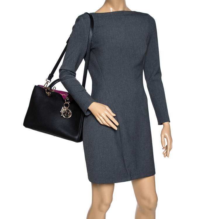 Pre Owned Dior Black Leather Medium Diorissimo Shopper Tote