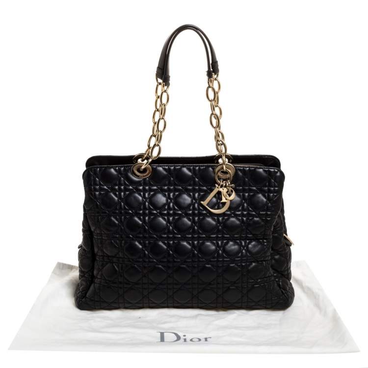Pre Owned Dior Black Cannage Leather Soft Lady Dior Shopper Tote