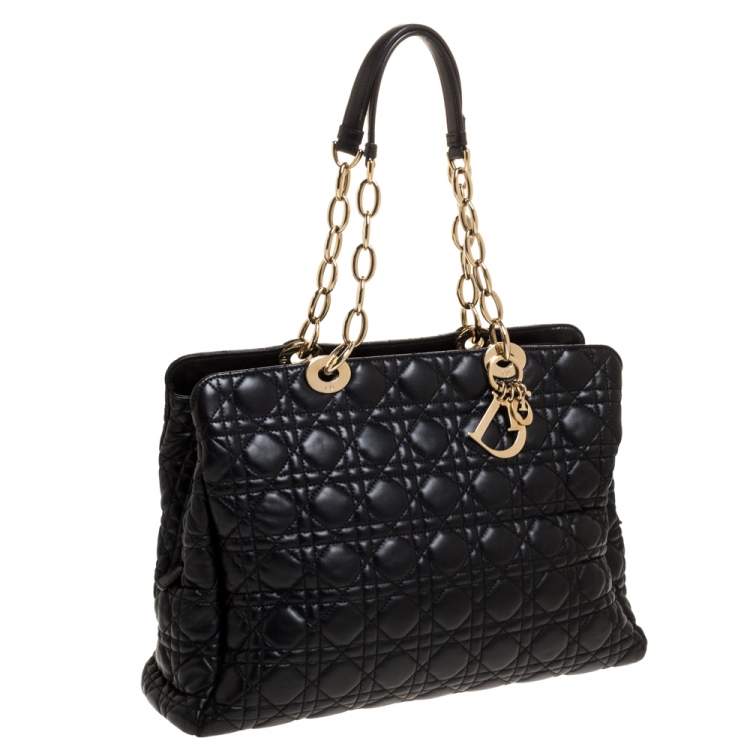 Pre Owned Dior Black Cannage Leather Soft Lady Dior Shopper Tote