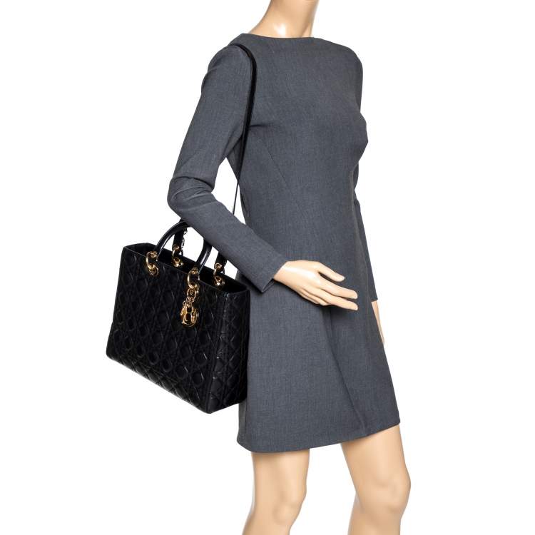 Pre Owned Dior Black Cannage Leather Soft Lady Dior Shopper Tote