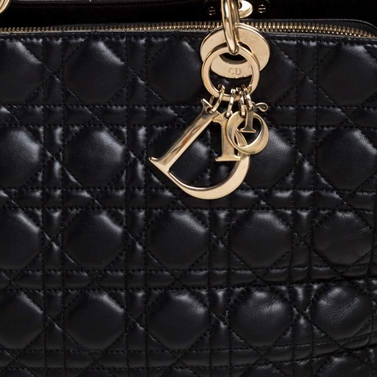 Pre Owned Dior Black Cannage Leather Soft Lady Dior Shopper Tote