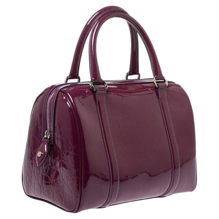 Pre Owned Dior Purple Monogram Patent Leather Boston Bag