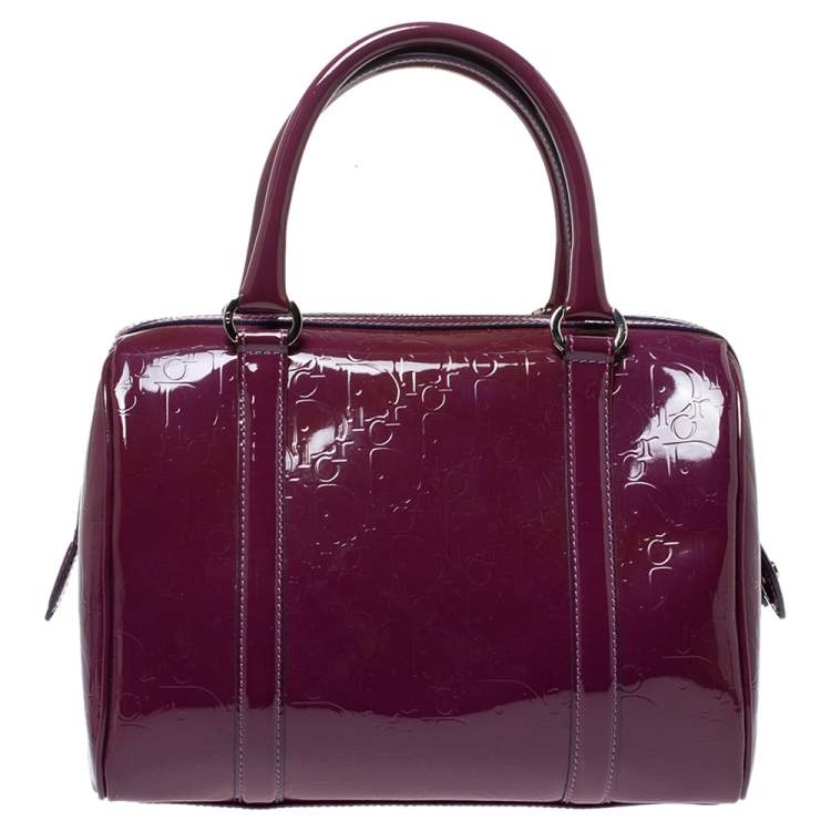 Pre Owned Dior Purple Monogram Patent Leather Boston Bag