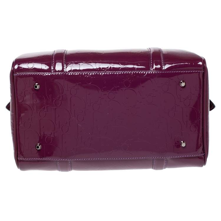 Pre Owned Dior Purple Monogram Patent Leather Boston Bag