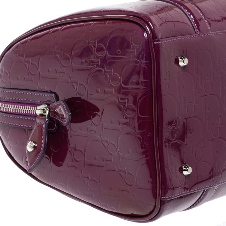 Pre Owned Dior Purple Monogram Patent Leather Boston Bag