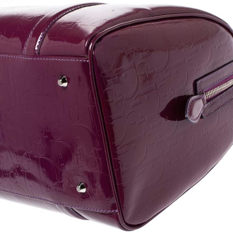Pre Owned Dior Purple Monogram Patent Leather Boston Bag