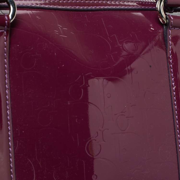 Pre Owned Dior Purple Monogram Patent Leather Boston Bag