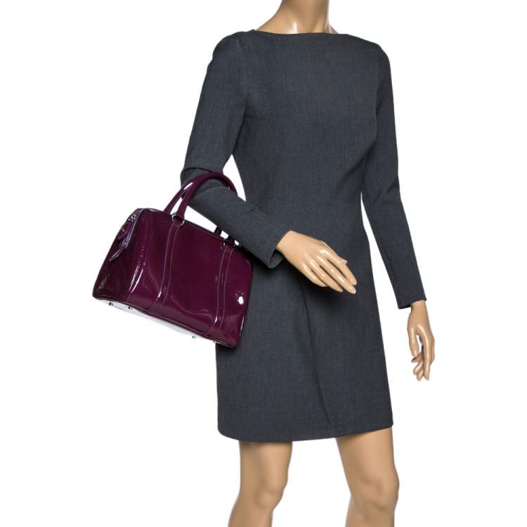 Pre Owned Dior Purple Monogram Patent Leather Boston Bag