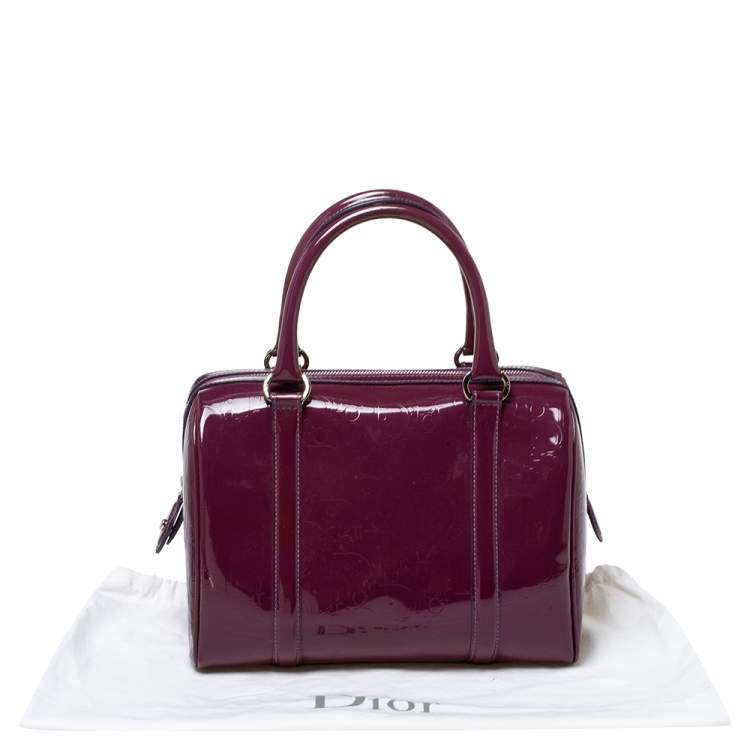 Pre Owned Dior Purple Monogram Patent Leather Boston Bag