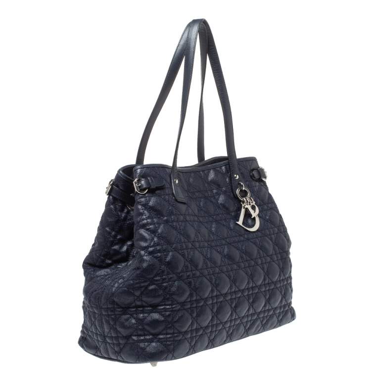Pre Owned Dior Blue Coated Canvas and Leather Medium Panarea Shopper Tote
