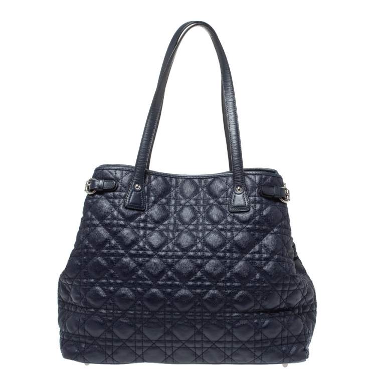 Pre Owned Dior Blue Coated Canvas and Leather Medium Panarea Shopper Tote