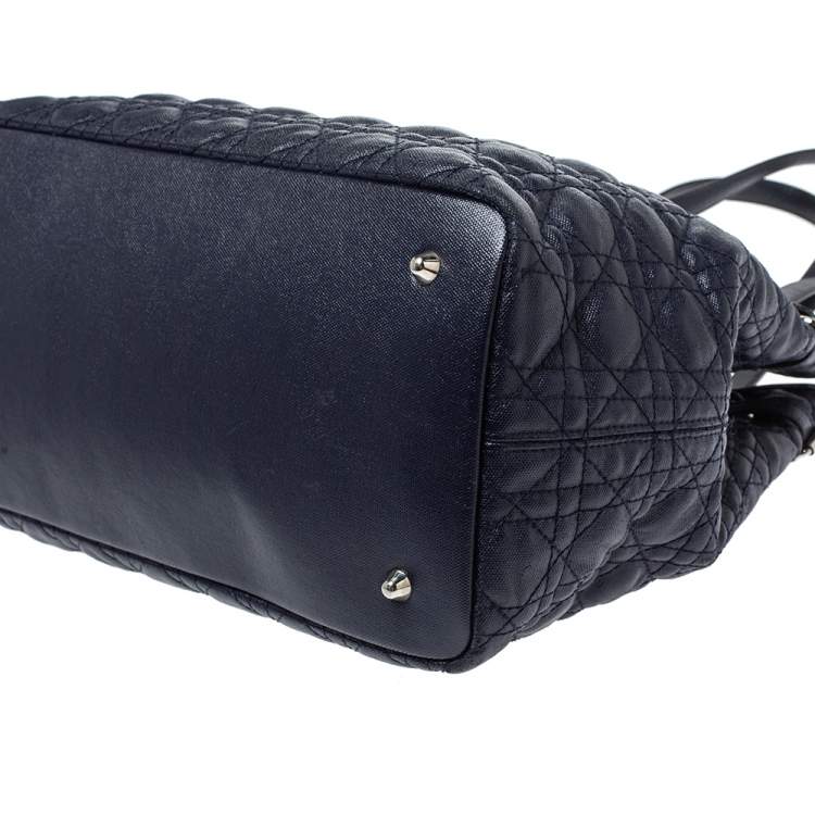 Pre Owned Dior Blue Coated Canvas and Leather Medium Panarea Shopper Tote