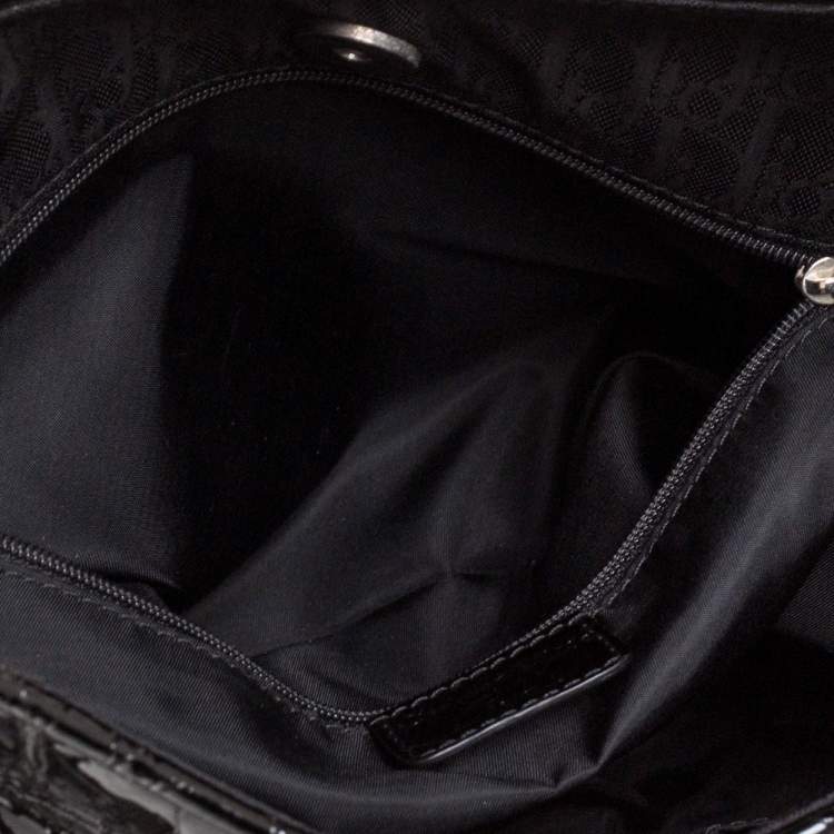 Pre Owned Dior Black Croc Embossed Patent Leather and Canvas Ethnic Hobo