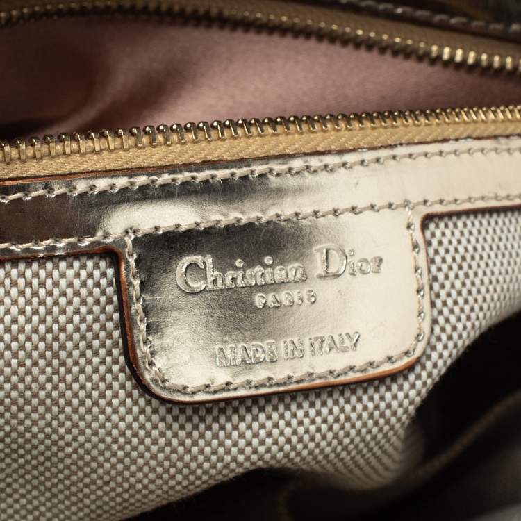 Pre Owned Dior Metallic Gold Oblique Monogram Leather Boston Bag