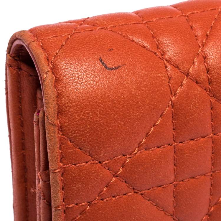 Pre Owned Dior Orange Cannage Leather Miss Dior Flap Continental Wallet