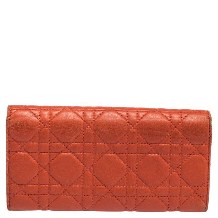 Pre Owned Dior Orange Cannage Leather Miss Dior Flap Continental Wallet