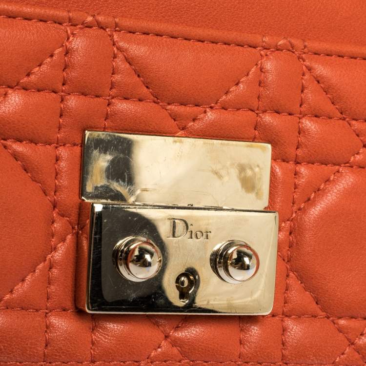 Pre Owned Dior Orange Cannage Leather Miss Dior Flap Continental Wallet
