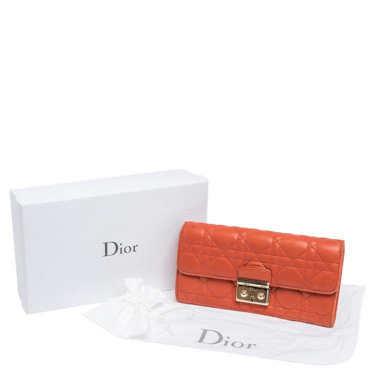 Pre Owned Dior Orange Cannage Leather Miss Dior Flap Continental Wallet