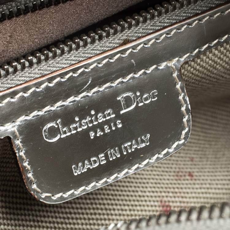 Pre Owned Dior Metallic Silver Oblique Monogram Leather Boston Bag