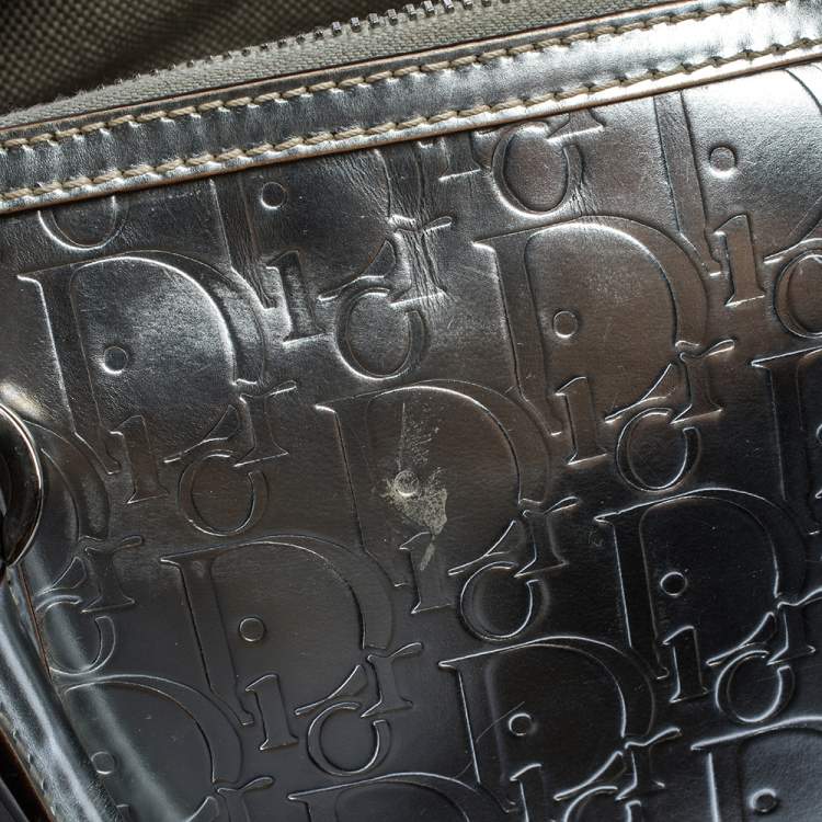 Pre Owned Dior Metallic Silver Oblique Monogram Leather Boston Bag