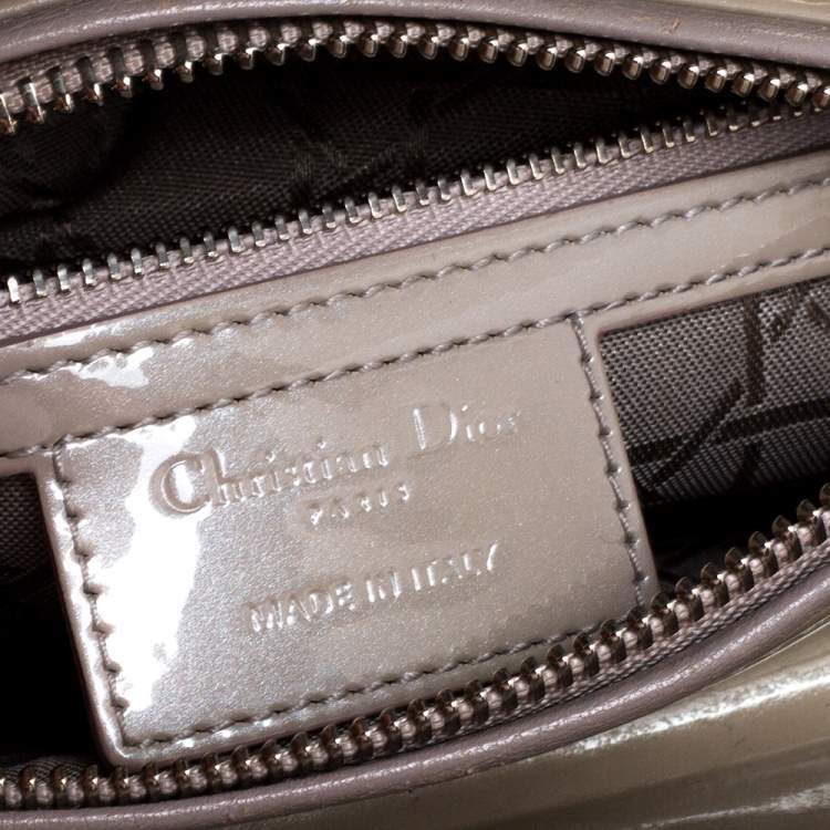 Pre Owned Dior Ecru Glazed Patent Leather Medium Lady Dior Tote