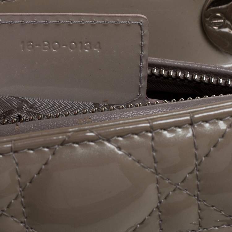 Pre Owned Dior Ecru Glazed Patent Leather Medium Lady Dior Tote