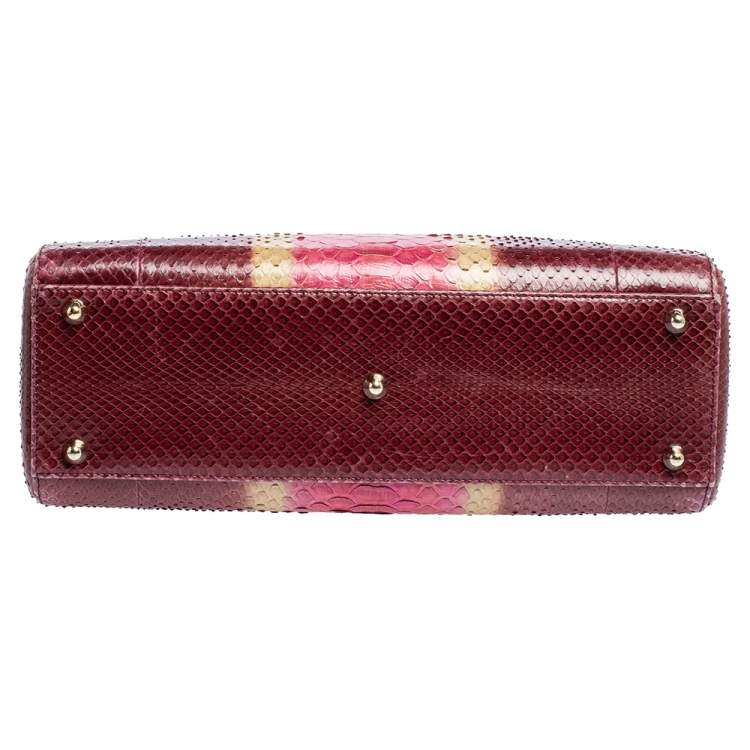 Pre Owned Dior Burgundy Ombre Python Large Lady Dior Tote